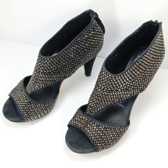 JEFFREY CAMPBELL Rally Black Suede Studded Peep Toe Booties WornButNotWo… - Picture 6 of 16